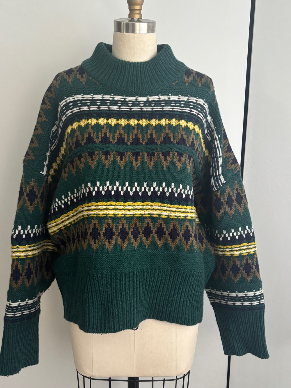 Rag & Bone Forest Green Fair Isle Turtleneck Sweater